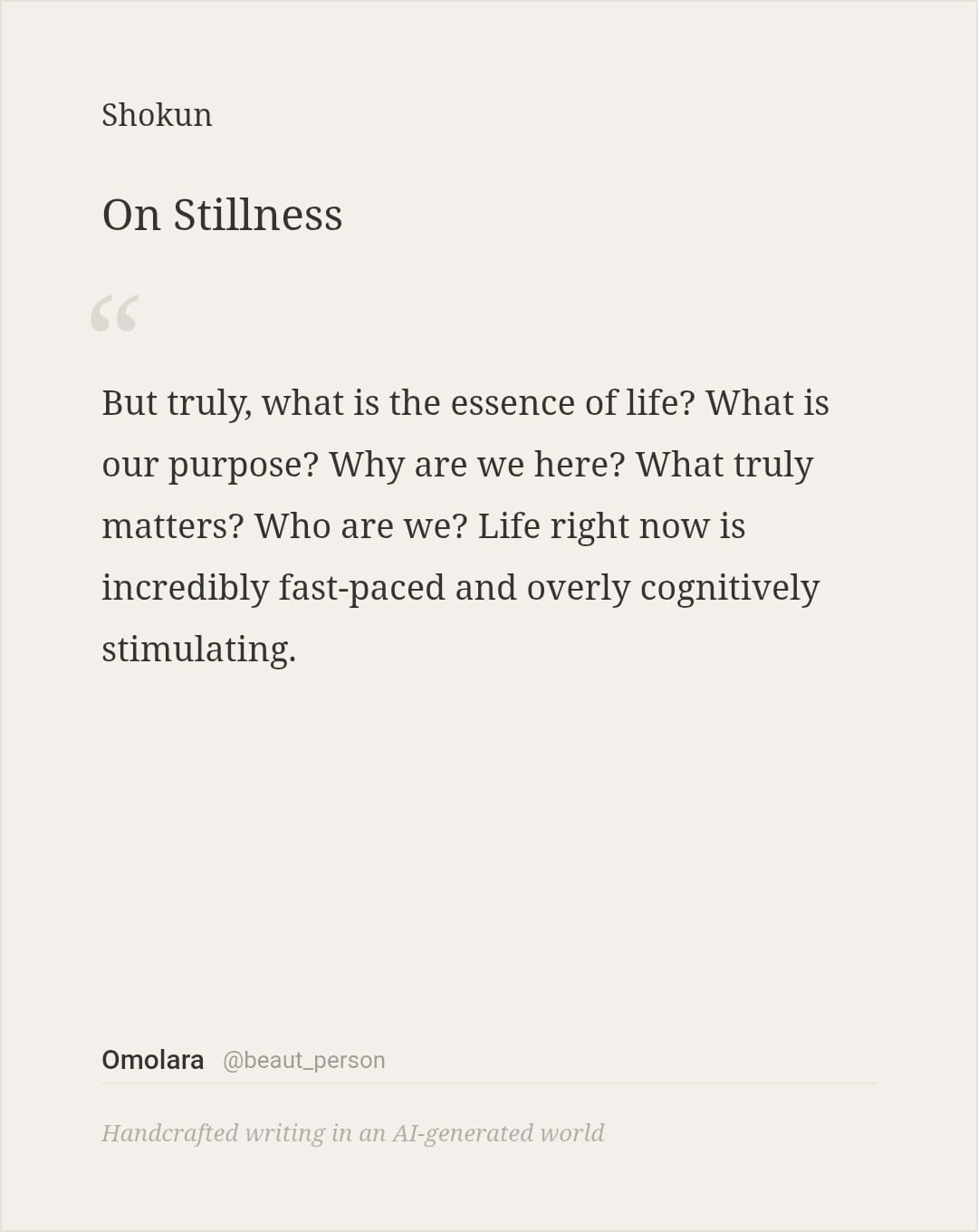 Share card — On Stillness by Omolara